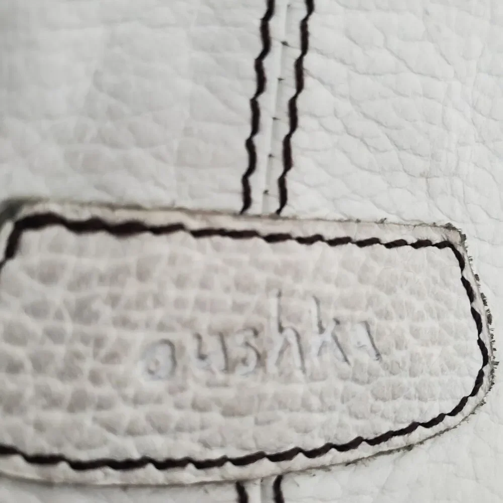 Oushka Vintage White Leather Shoulder Bag Hobo Purse w/ Front Pockets Crossbody